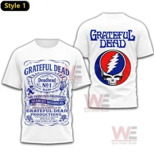 Greatful Dead Deadhead No. 1 T-Shirt 6 White graphic tshirt with decorative front print and vivid skull emblem on the back!