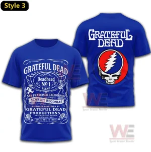 Greatful Dead Deadhead No. 1 T-Shirt 8 Blue graphic tshirt with ornate front design and bright skull emblem on the back!