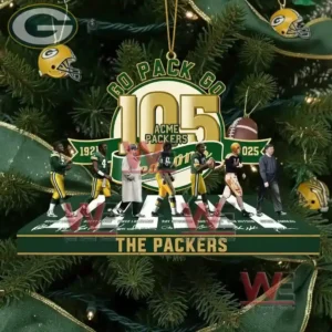 Green Bay Packers The Packers Ornament 3 Alt text: A Green Bay Packers ornament featuring key players and figures from the team's history, celebrating its 105th season.