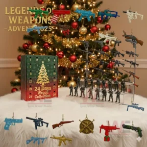 Advent calendar with toy gun models and soldier figurines in a holiday setting!