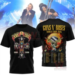 Black graphic tshirt with vivid front art and dynamic back design showcasing tour energy!