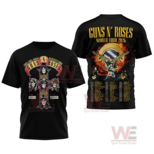 Black concert tshirt with vibrant front art and detailed tour layout on the back!