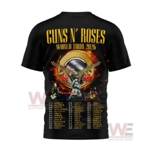 Back graphic tshirt design with fiery emblem band visuals and tour list!