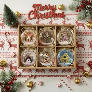Harry Styles Christmas Ornament 9 A boxed set of six Harry Styles themed Christmas ornaments arranged in a festive holiday display.