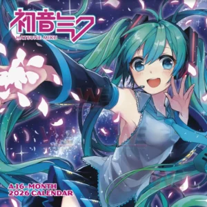 A colorful image of the teal haired performer surrounded by floating petals against a bright night sky!