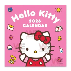 Hello Kitty Playful Pink 2026 Wall Calendar 13 Pink calendar cover featuring a cute central character and small decorative icons!