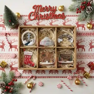 A box of six Dave Matthews Band Christmas ornaments displayed on a festive background with red reindeer patterns and Christmas decorations!