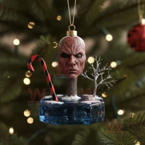 HOT Slipknot Band Christmas Ornament 11 Slipknot ornament with a red cracked mask candy cane and small tree on an icy base hanging on a Christmas tree!
