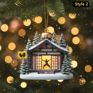 HOT Wu Tang Clan Christmas Ornament 9 Snow covered dojo house ornament with Wu Tang Clan flag and glowing light hanging on a Christmas tree!