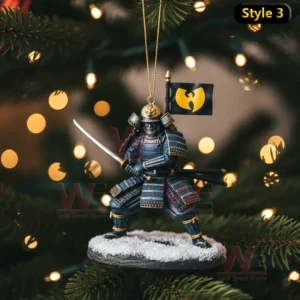 HOT Wu Tang Clan Christmas Ornament 10 Samurai warrior ornament with sword and Wu Tang Clan flag hanging on a Christmas tree!