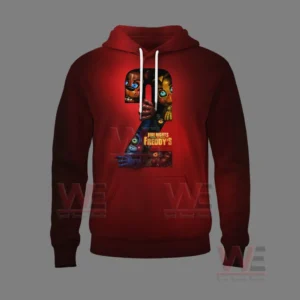 I Survived Five Nights At Freddy's Shirt and Hoodie 7 Front of red hoodie with a large number graphic showing animated character faces.