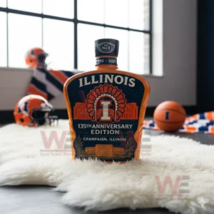 Illinois anniversary bottle on white rug with basketball helmet and team items!