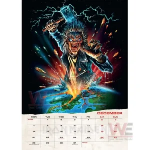 Iron Maiden Band 2026 Wall Calendar 5 Illustrated character bursting from the ground above a December calendar grid!
