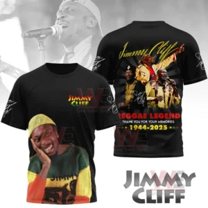 Black shirt with artist portrait on front and tribute collage with text on back.