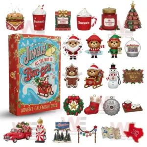 2025 Buc ees Advent Calendar with Christmas ornaments and mini figures.