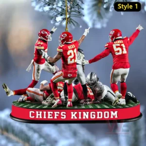 A group of football players in red uniforms tackling opponents on a green field base!