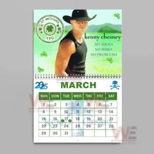 Kenny Chesney 2026 Wall Calendar 16 Alt text: March calendar page with Kenny Chesney in a St. Patrick's Day theme, featuring the phrase
