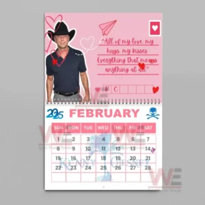 Kenny Chesney 2026 Wall Calendar 17 Alt text: February calendar page with Kenny Chesney, hearts, and a love quote.