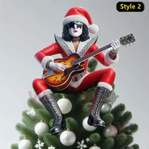 Kiss Band Christmas Tree Topper 7 KISS band themed tree topper with singer face and Merry Christmas sign.
