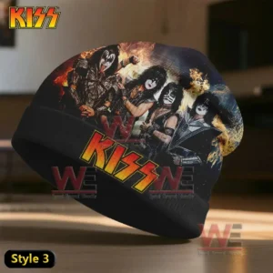 Black beanie with a group band graphic and a bright Kiss logo along the bottom!