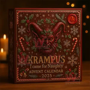 Red Krampus advent calendar box with detailed festive decorations!