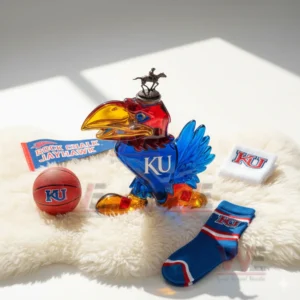 Jayhawk KU bottle on white rug with basketball and KU accessories!