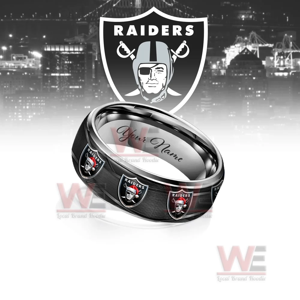 Las Vegas Raiders x Christmas Silver Tungsten Rings