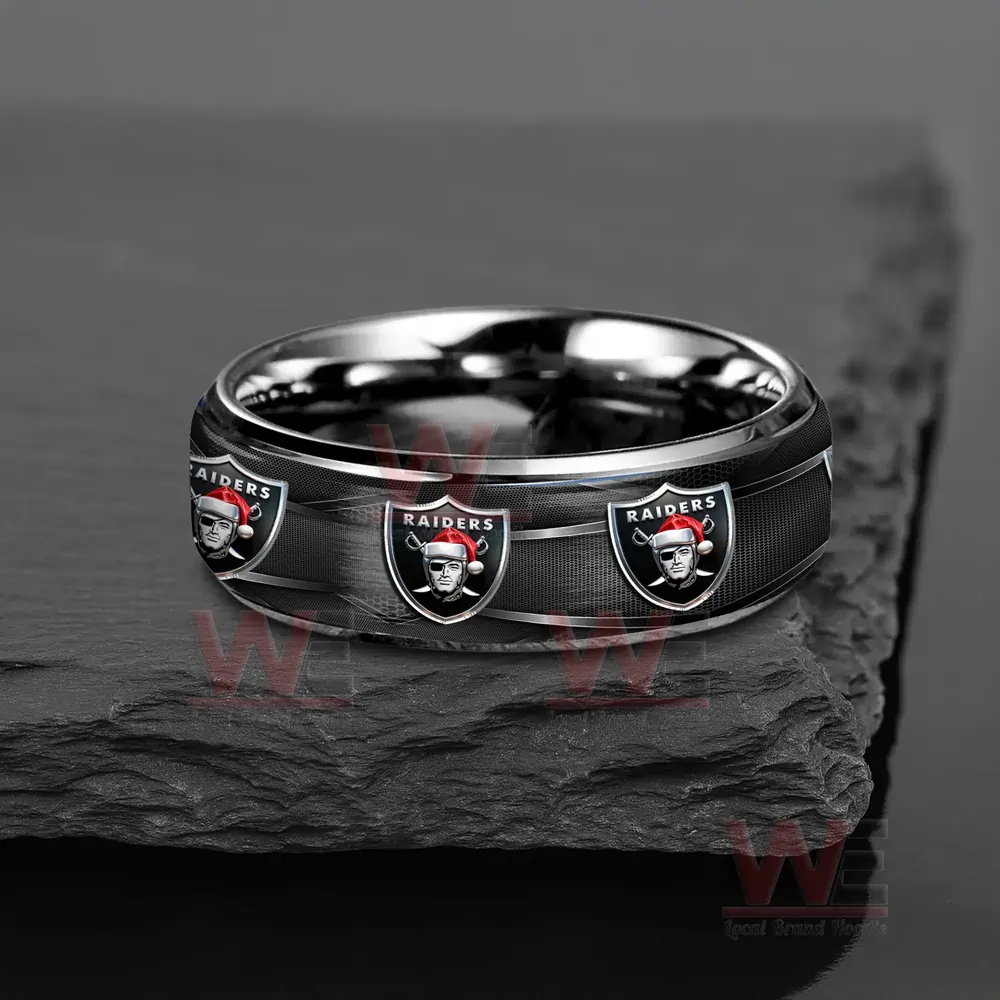 Las Vegas Raiders x Christmas Silver Tungsten Rings Las Vegas Raiders x Christmas Silver Tungsten Rings