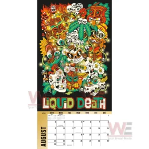 Liquid Death 2026 Wall Calendar 6 A bold tropical themed skull composition shown above a monthly calendar grid!
