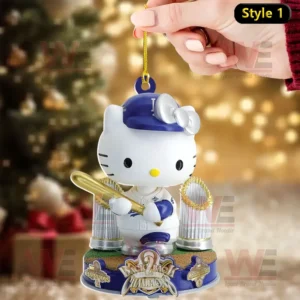 Los Angeles Dodgers 2025 World Series Champions Ornament 11 Hello Kitty Dodgers ornament with golden bat celebrating 2025 championship.