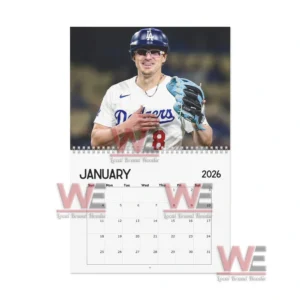 Los Angeles Dodgers Kike Hernandez 2026 Calendar 7 Three calendar sheets featuring a baseball player in different scenes with monthly grids below each image!