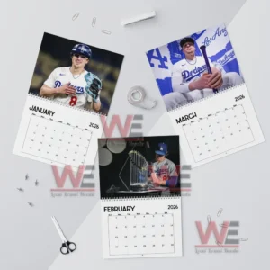 Los Angeles Dodgers Kike Hernandez 2026 Calendar 8 Three calendar pages showing a baseball player in energetic scenes with monthly calendars beneath the images!