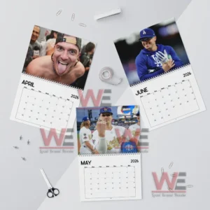 Los Angeles Dodgers Kike Hernandez 2026 Calendar 9 Three calendar sheets showing a baseball player in active and celebratory scenes with monthly layouts below!