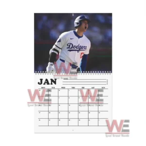 Los Angeles Dodgers Shohei Ohtani 2026 Calendar 7 Three calendar pages arranged on a desk featuring a baseball player in action celebration and fan interaction moments!