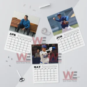Los Angeles Dodgers Shohei Ohtani 2026 Calendar 9 The image displays three calendar sheets arranged neatly each featuring a baseball player in portrait celebration and warm up scenes above monthly grids!