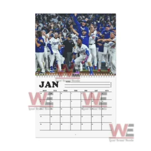 Los Angeles Dodgers World Series Champions 2026 Calendar 7 Three calendar pages featuring baseball players celebrating victories on the field with monthly layouts below!