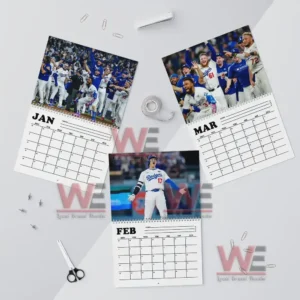 Los Angeles Dodgers World Series Champions 2026 Calendar 8 Three calendar pages featuring baseball players performing active plays and reacting on the field!