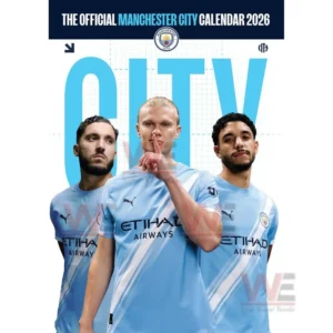 Three athletes in light blue uniforms standing before large blue lettering on a white background!