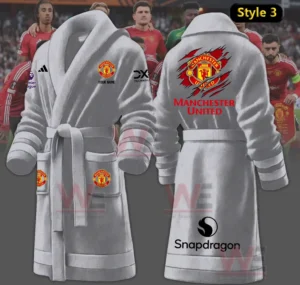Manchester United Custom Bathrobe 11 Gray Manchester United themed bathrobe shown with players in a stadium!