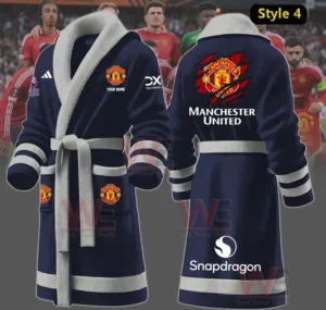 Manchester United Custom Bathrobe 12 Dark blue Manchester United themed bathrobe shown before players in a stadium!