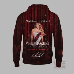 Red hoodie with festive back portrait and decorative holiday text!