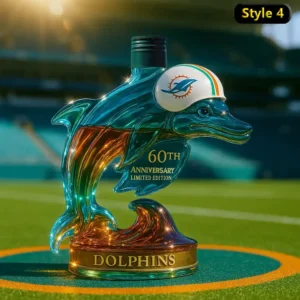 Dolphins 60th anniversary glass bottle with sunset lighting and dark cap!