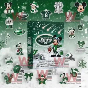 NFL Football Team Advent Calendar 2025 35 A New York Jets Advent Calendar 2025 featuring Mickey Mouse and various team themed holiday decorations in green and white tones!