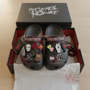 My Chemical Romance Crocs with Charms 7 Boxed My Chemical Romance Crocs with red and black theme and decorated charms inspired by gothic punk style!
