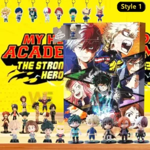 Advent calendar style one themed around My Hero Academia with figures and keychains of main heroes.