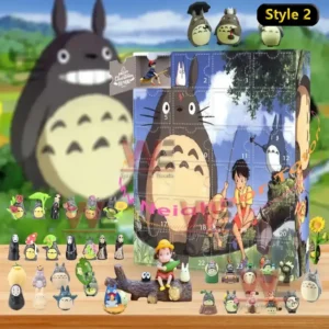 My Neighbor Totoro advent calendar style 2 with many small Totoro figures and Studio Ghibli mini characters displayed around the box!