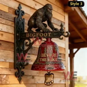 Mythic Guardians Bell 11 A decorative Bigfoot bell with forest imagery and a foot shaped charm hanging below!