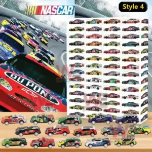 NASCAR advent calendar style 4 featuring many colorful race cars and a high speed racing background!