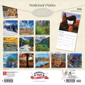 A collection of monthly park images presented beside a sample calendar page on a light background!