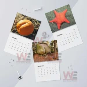 Natures Butt 2026 Wall Calendar 10 Calendar layouts for October November and December with photos of a pumpkin a star sea creature and a large stone placed on a tabletop!